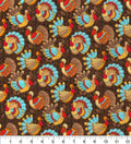 Fall Teal Turkeys on Brown Cotton fabric - thanksgiving- fall- autumn 100% Cotton -