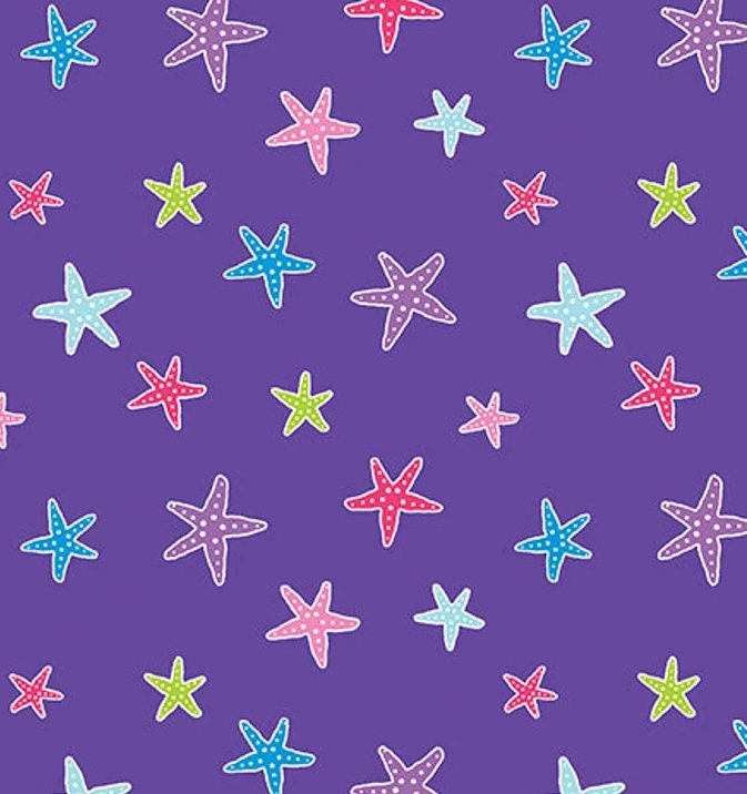 Mystical Mermaids Purple Pearl Starfish cotton fabric 100% Cotton - continuous cuts
