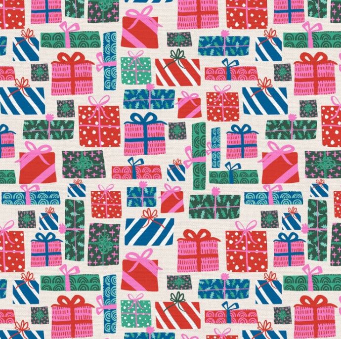 Christmas Gifts on White Cotton Fabric - cut to size PSF120-21437