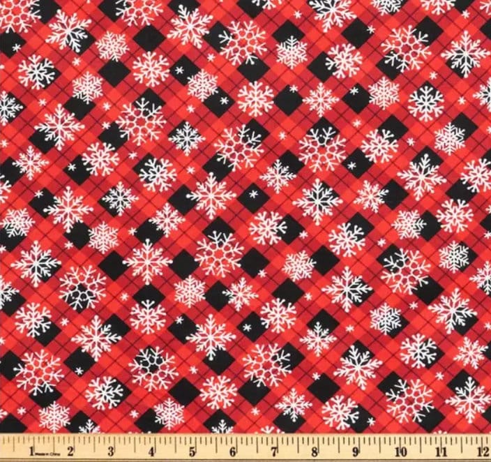 Plaid Snowflakes Christmas Cotton Fabric- Snowflakes - Christmas