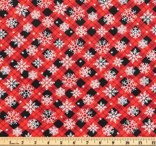 Plaid Snowflakes Christmas Cotton Fabric- Snowflakes - Christmas