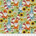 End of Bolt - Sunflower Garden Gnomes Cotton Fabric -fabric by the 1 yard precut- & fat Quarters - 100% Cotton -