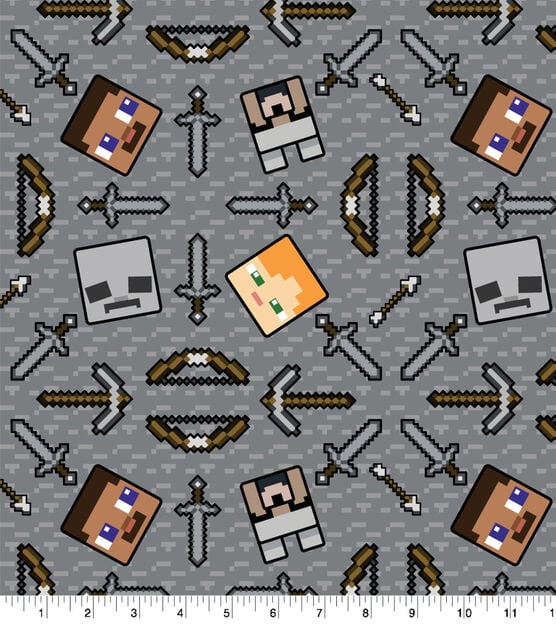 Minecraft Toile Gray Cotton fabric 100% Cotton - Licensed Fabric