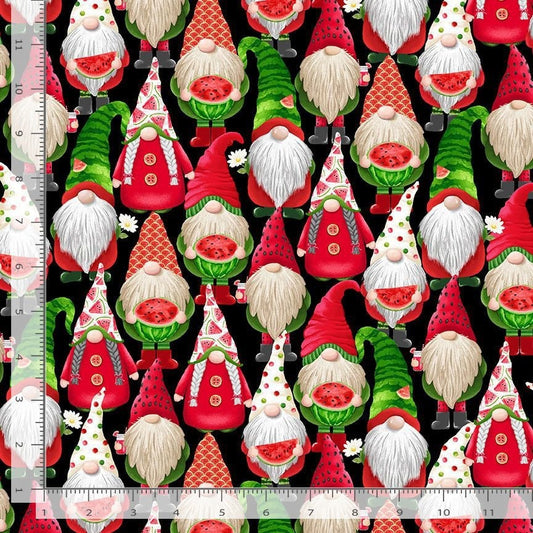 Watermelon Gnomes Cotton Fabric -fabric 100% Cotton - Timeless Treasures TT-Fun CD1919 Black