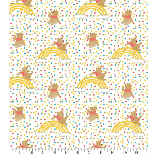 Winnie the Pooh Rainbow Jump Cotton Fabric- 100% Cotton - continuous cuts Licensed Fabric