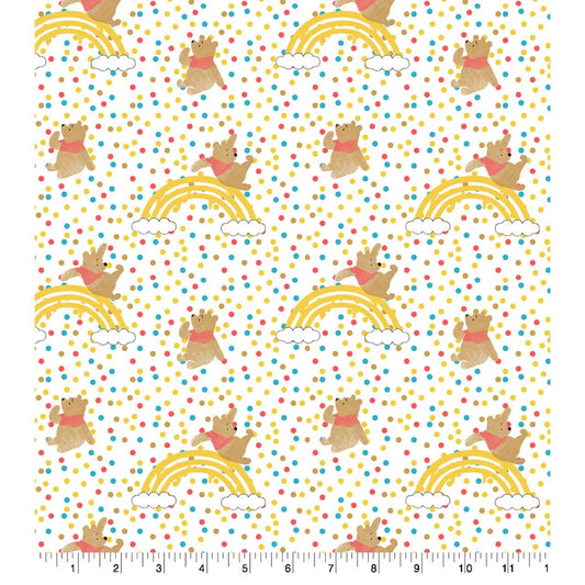 Winnie the Pooh Rainbow Jump Cotton Fabric-  100% Cotton - continuous cuts Licensed Fabric