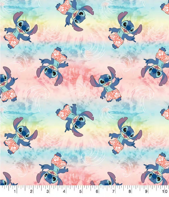 LILO and Stitch Tie Dye cotton fabric- 100% Cotton - continuous cuts! Licensed Fabric