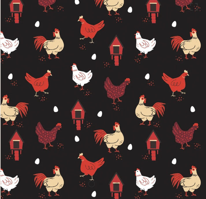 Good Cluck Black Fabric - 100% Cotton  -  continuous cuts- CAM21220301-02