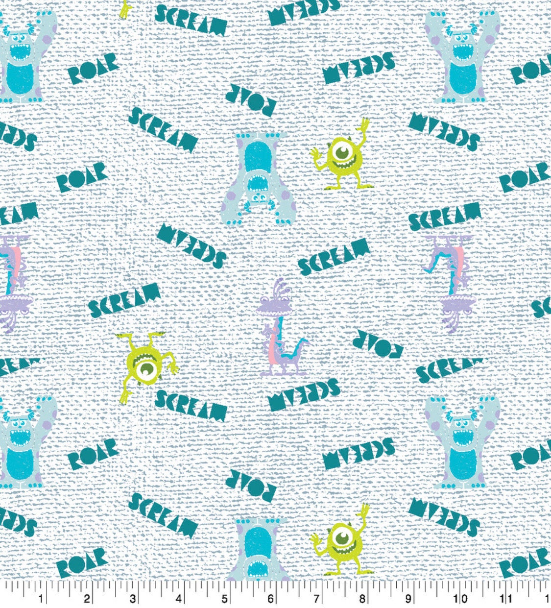 Monsters Inc. Words Toss cotton fabric- 100% Cotton -Licensed Fabric