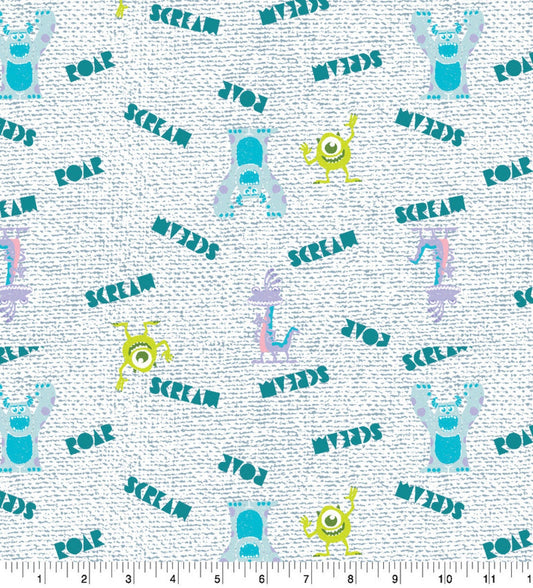 Monsters Inc. Words Toss cotton fabric- 100% Cotton -Licensed Fabric