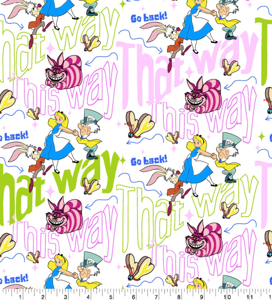 Alice in Wonderland This Way - Cotton fabric 100% Cotton -continuous cuts