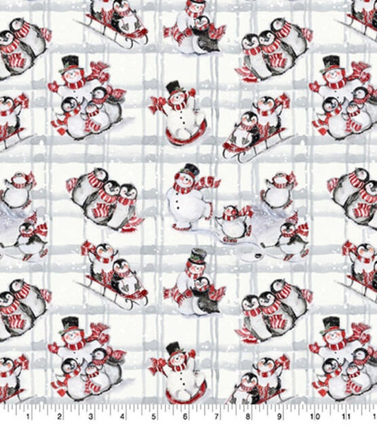 Playful Snowman Susan Winget Cotton fabric- Fat Quarters  - 100% Cotton - continuous cuts