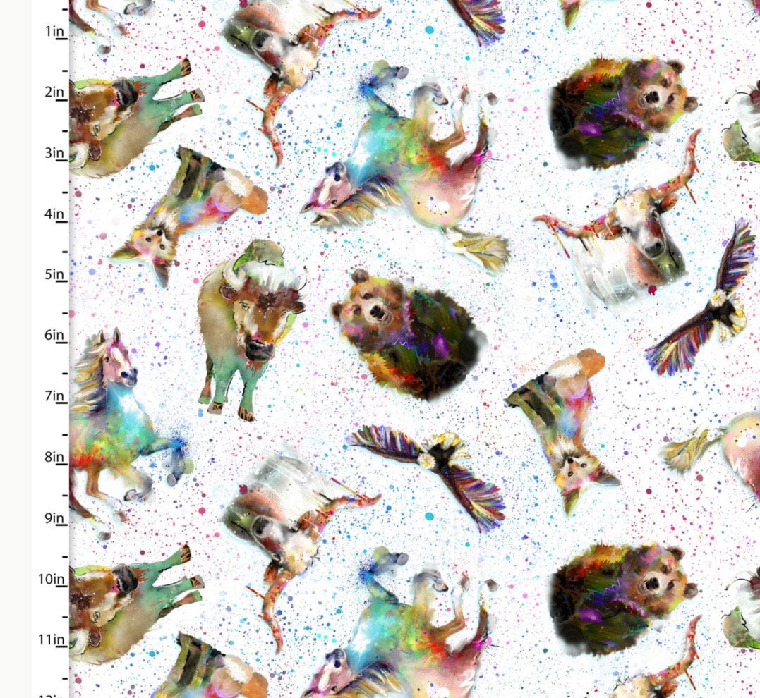 3W-Whimsical West 20273 White - Wild West Animals- 100% Cotton - Continuous cuts