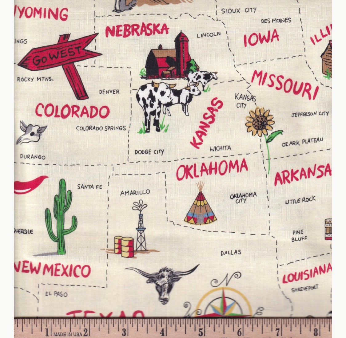 States Cotton fabric - Cream Cotton Fabric 100% Cotton - Fabric - continuous cuts Planes, Trains, Trucks