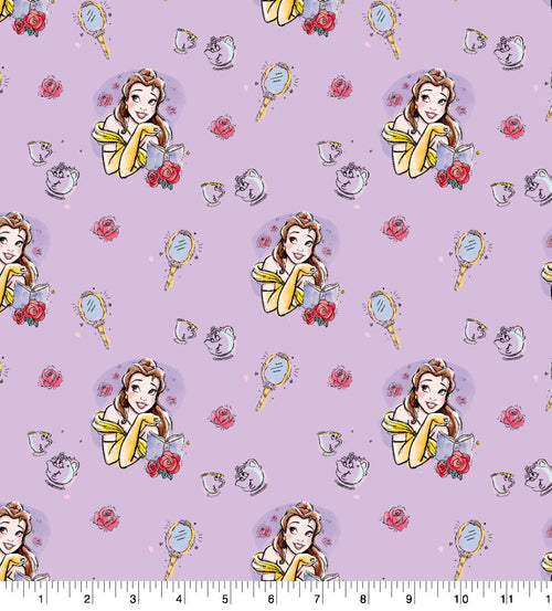 Belle Sketched Cotton Fabric - Beauty and the Beast 100% Cotton - Licensed Fabric