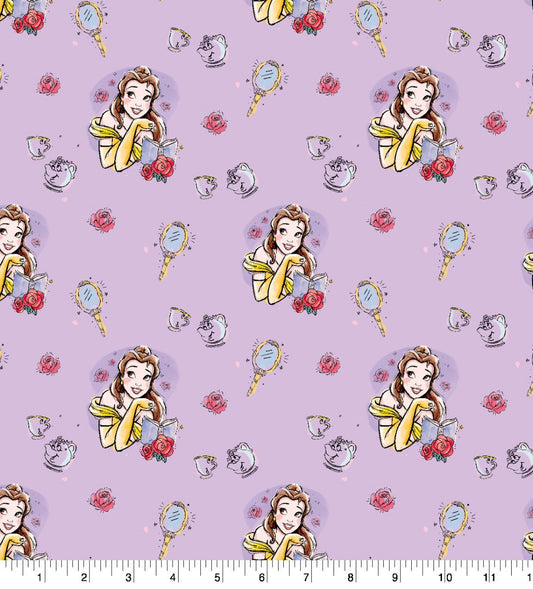 Belle Sketched Cotton Fabric - Beauty and the Beast 100% Cotton -