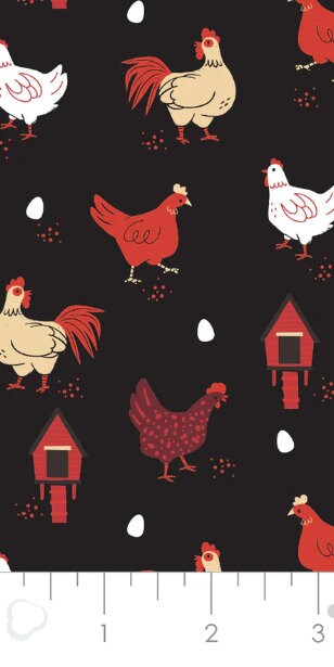 Good Cluck Black Fabric - 100% Cotton  -  continuous cuts- CAM21220301-02