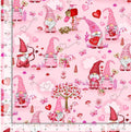 End of Bolt - Gnomes Pink Valentine Gnomes Cotton Fabric- 100% Cotton - GAIL CD2378