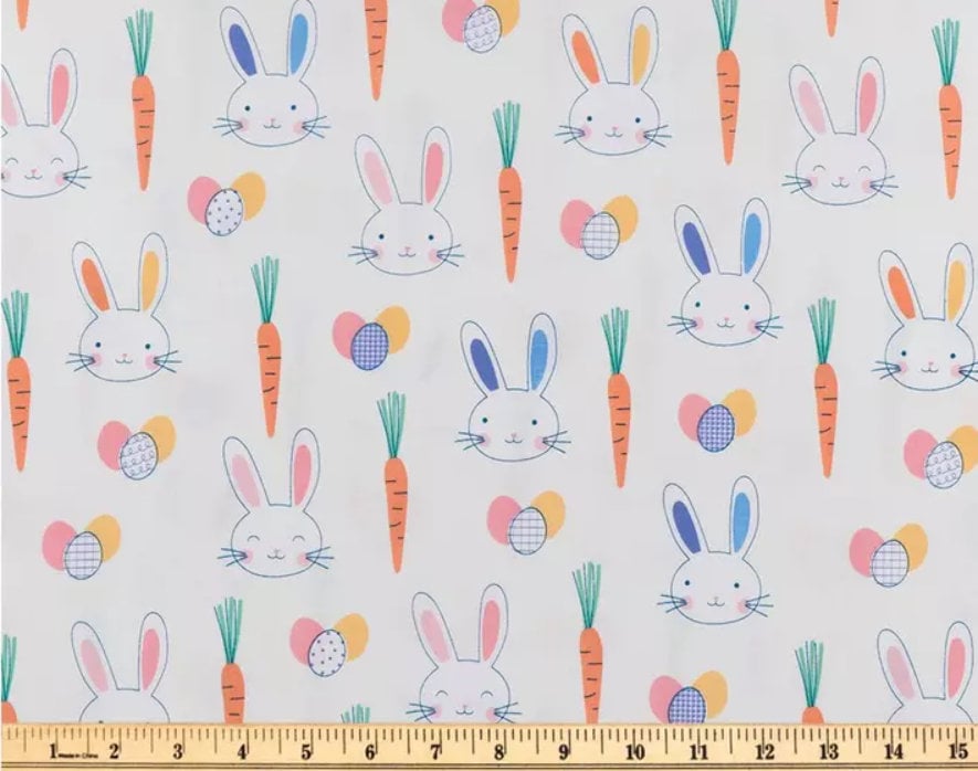 Bunnies and Carrots Cotton Fabric - By the 1/2 yard - Fat Quarters - 100% Cotton - Easter