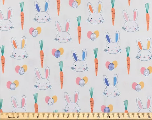 Bunnies and Carrots Cotton Fabric - By the 1/2 yard - Fat Quarters - 100% Cotton - Easter