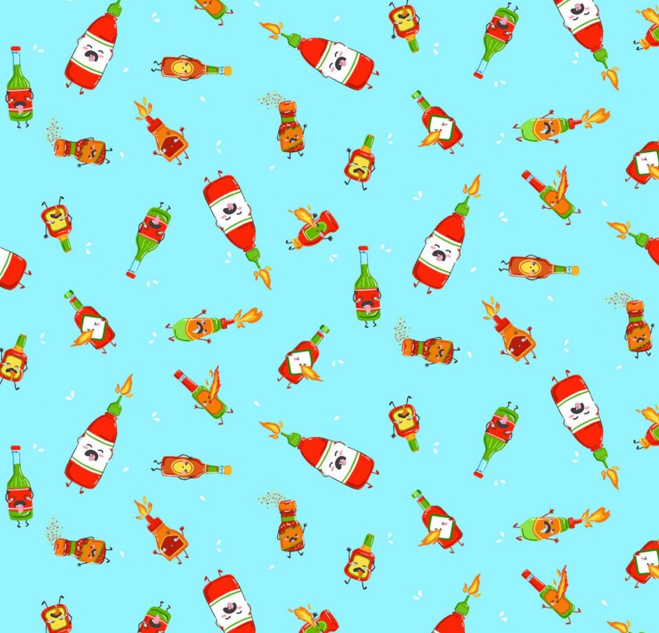 Lollie Snacks Lt Blue Feeling Hot Hot Hot Cotton Fabric-Continuous cuts - 100% Cotton- Freckle & Lollie