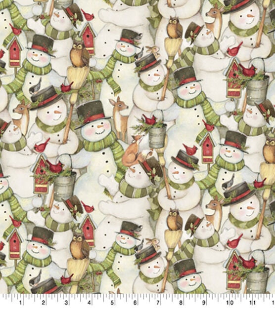 Springs Creative Christmas Snowman Springs Creative Cotton Fabric - Continuous Cuts - Fast shipping - packed snowman, Christmas Fabric
