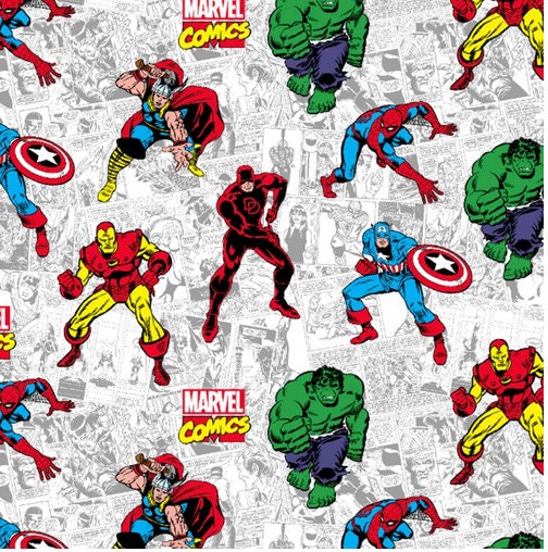 Superhero 100% Cotton Fabric - Marvel Retro SPR67258-G555815 - Continuous Cuts Licensed Fabric