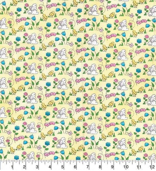 Fabric Traditions Easter Bunny Patty Reed fabric 100% Cotton Continuous Cuts