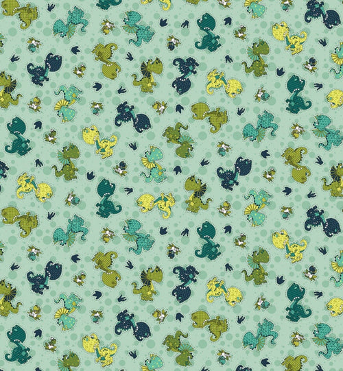 Born to Roar Teal Dino’s Dinosaur Cotton Fabric Cute- roar- continuous cuts Henry Glass