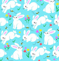 FL-Spring Holidays D45-E Blue - Hippity Hop Bunny Hop- 100% Cotton Continuous Cuts
