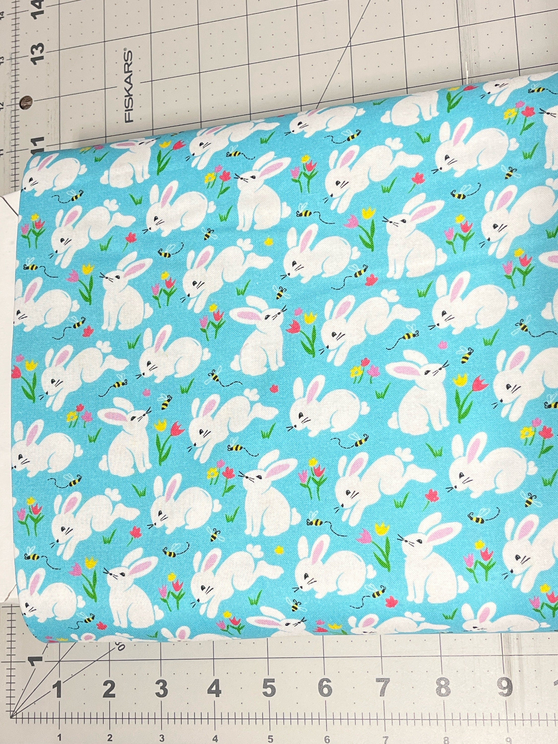 FL-Spring Holidays D45-E Blue - Hippity Hop Bunny Hop- 100% Cotton Continuous Cuts