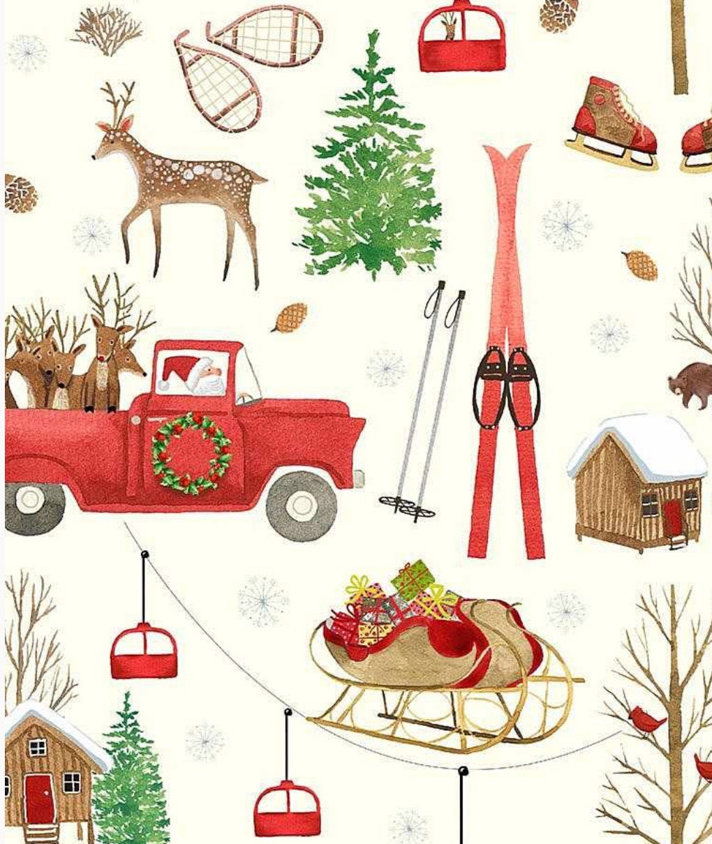 Assorted Christmas holiday Activities Fabric - Fat Quarters- 100% Cotton-by the 1/2 yard CD8977 Assorted Holiday Activities