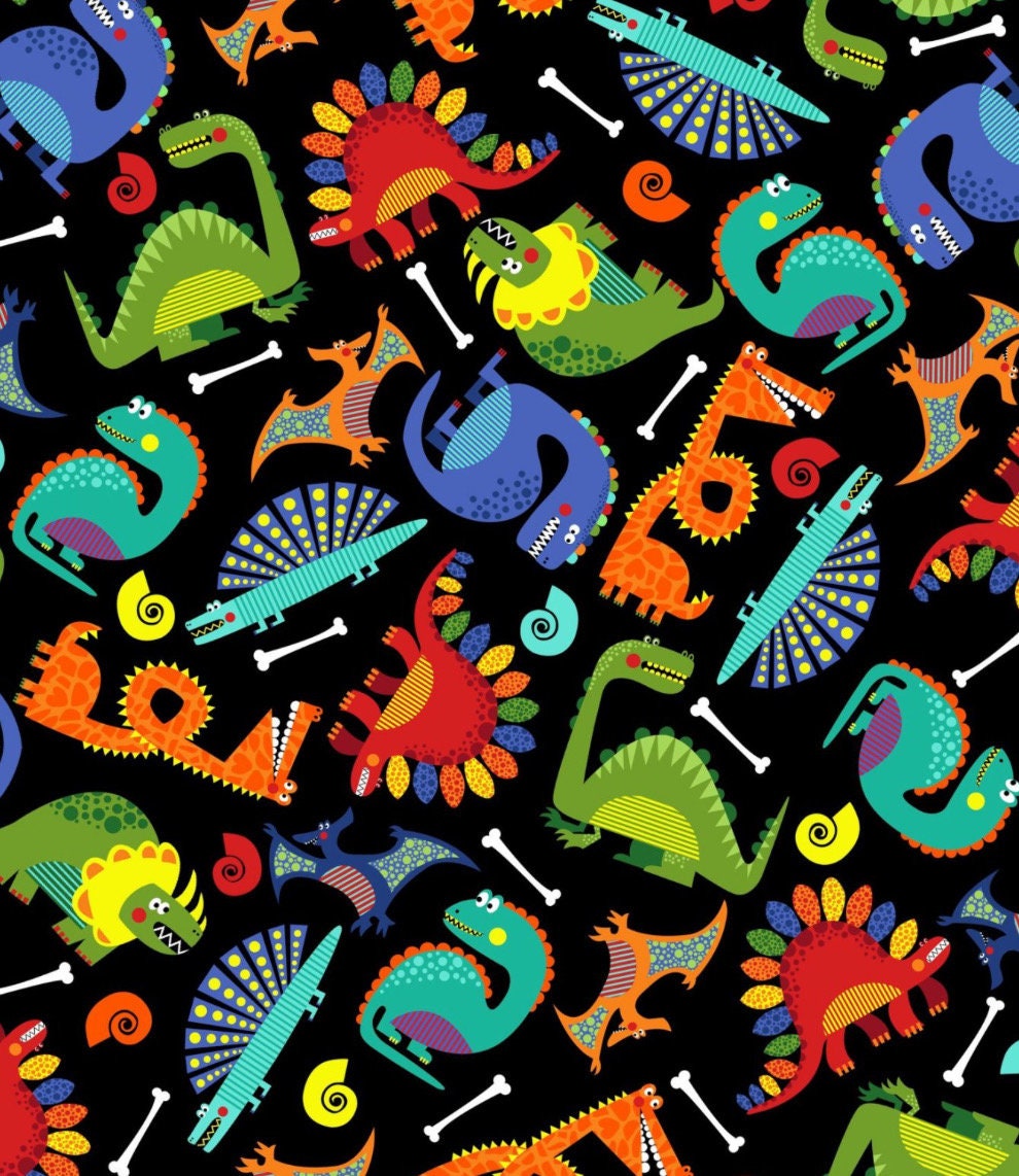 Belle and Blue FLBB D20 Z on Black Cotton Fabric -Roar Cotton Fabric- by the 1/2 yard. Cute- roar- continuous cuts