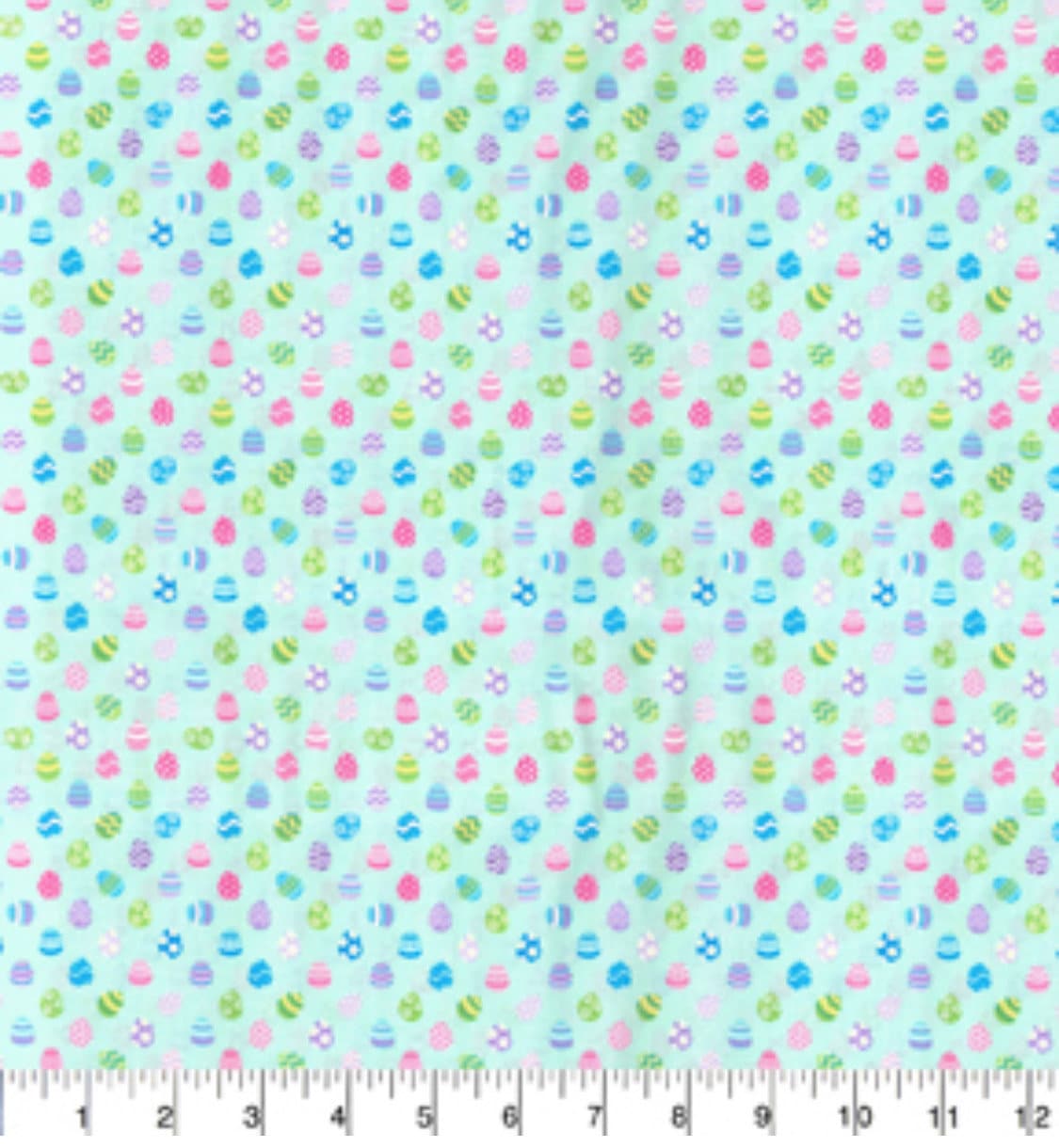 Aqua Green Patterned Eggs Easter Fabric Accent- 100% Cotton Continuous Cuts
