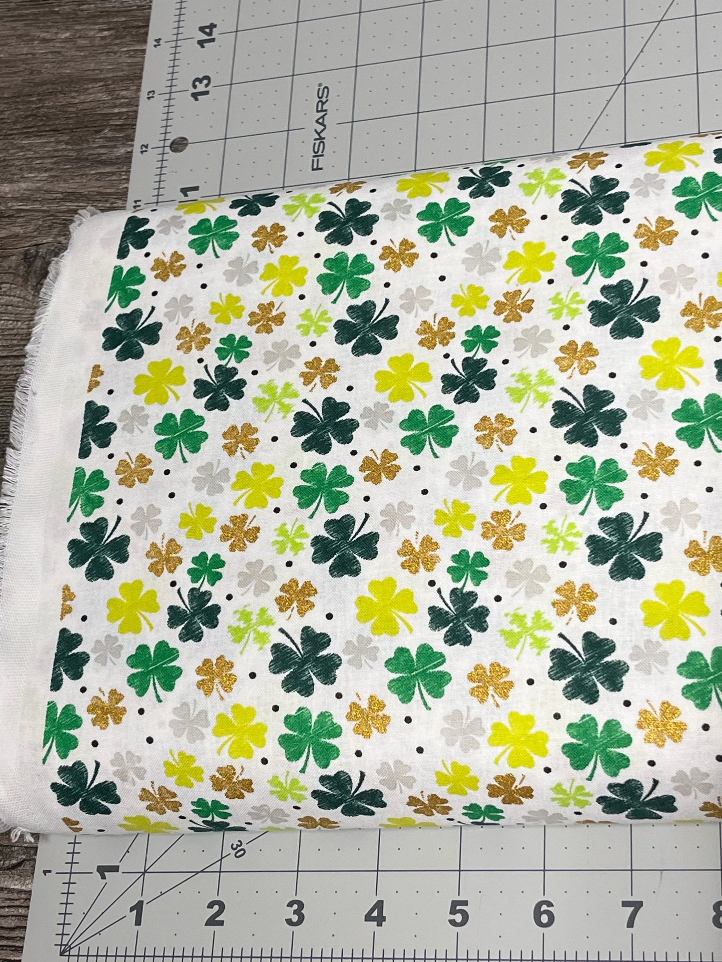 St. Patrick’s Day Shamrocks Clover Metallic Cotton fabric- 100% Cotton - continuous cuts