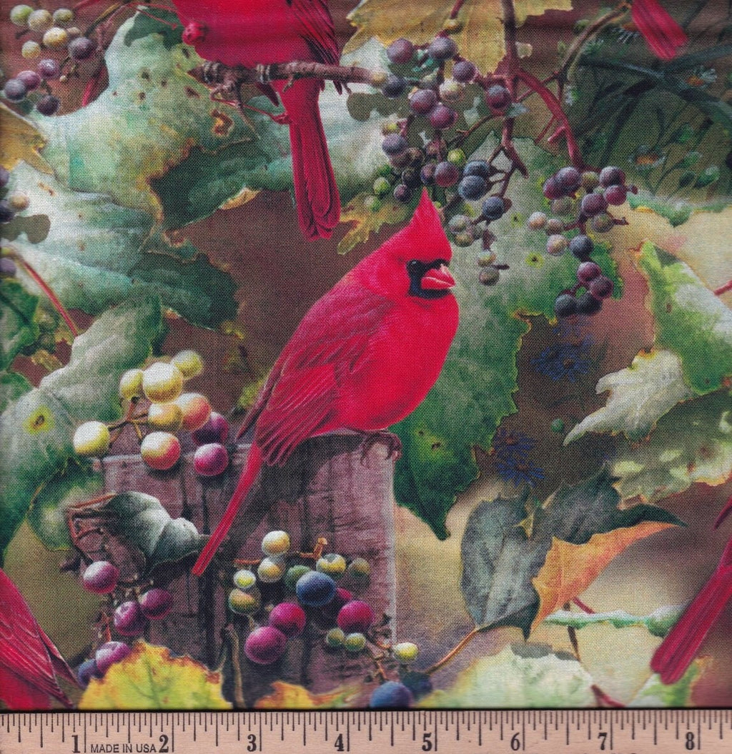 Red Cardinals in the Orchard Holiday Fabric 100% Cotton - Fabric- continuous cuts