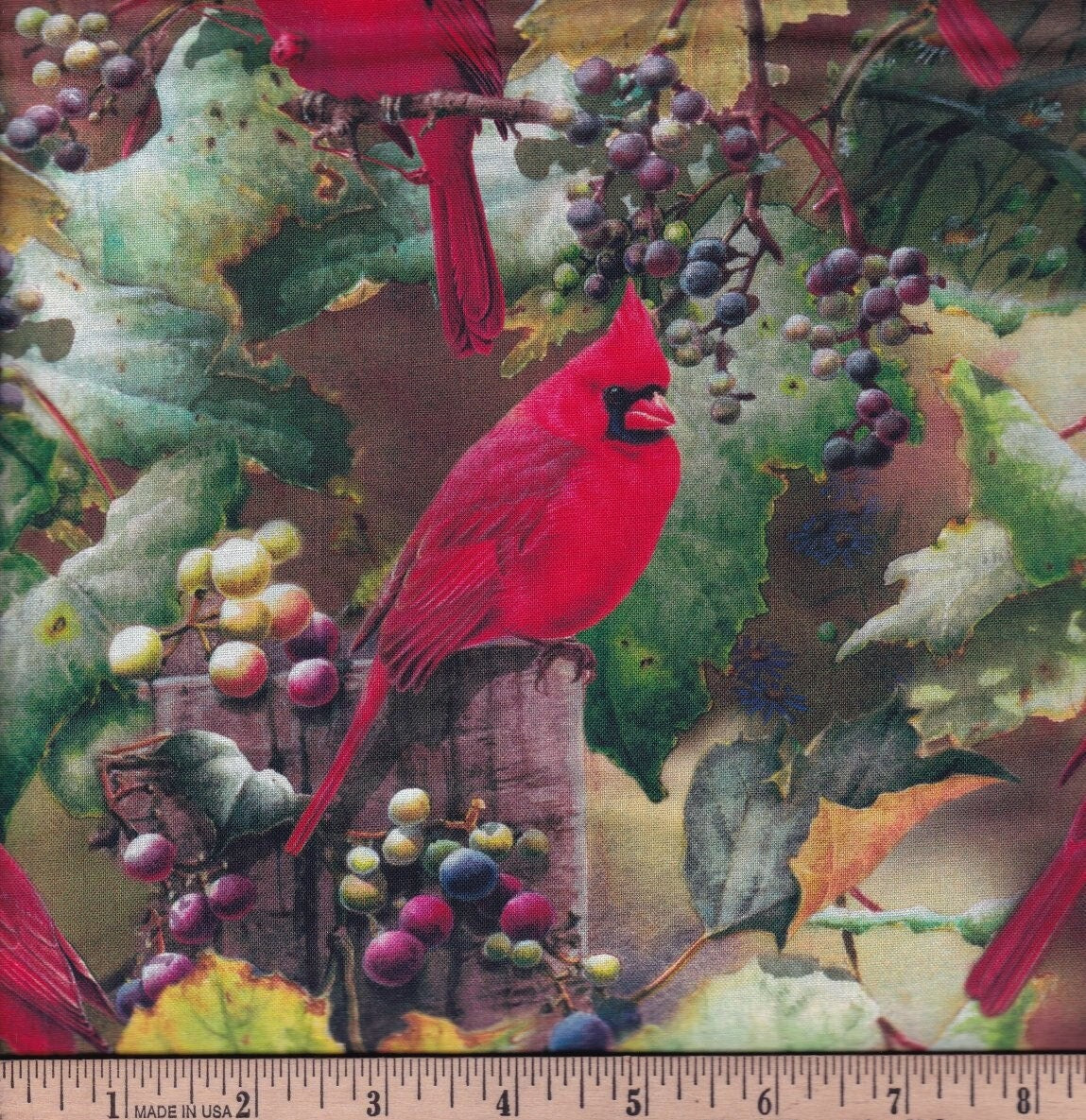 Red Cardinals in the Orchard Holiday Fabric 100% Cotton - Fabric- continuous cuts