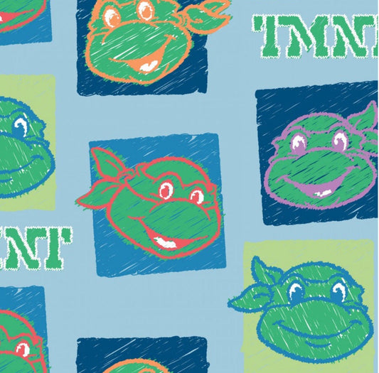TMNT Fabric-Continuous cuts, Teenage Mutant Ninja Turtles Licensed Fabric - Light blue