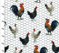 Country Living White Chicken Dance on Chicken Wire Cotton Fabric - 100% Cotton - continuous cuts