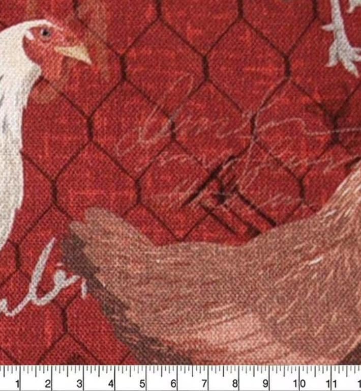 Roosters on Red- cotton Fabric - 100% Cotton