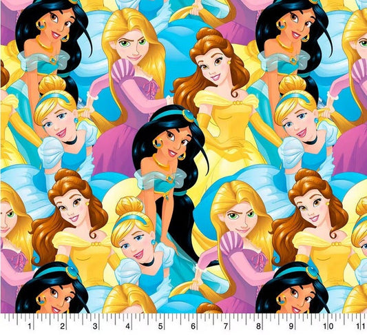 Disney Multi Princesses Packed fabric-  100% Cotton Belle, Cinderella, Jasmine Licensed Fabric