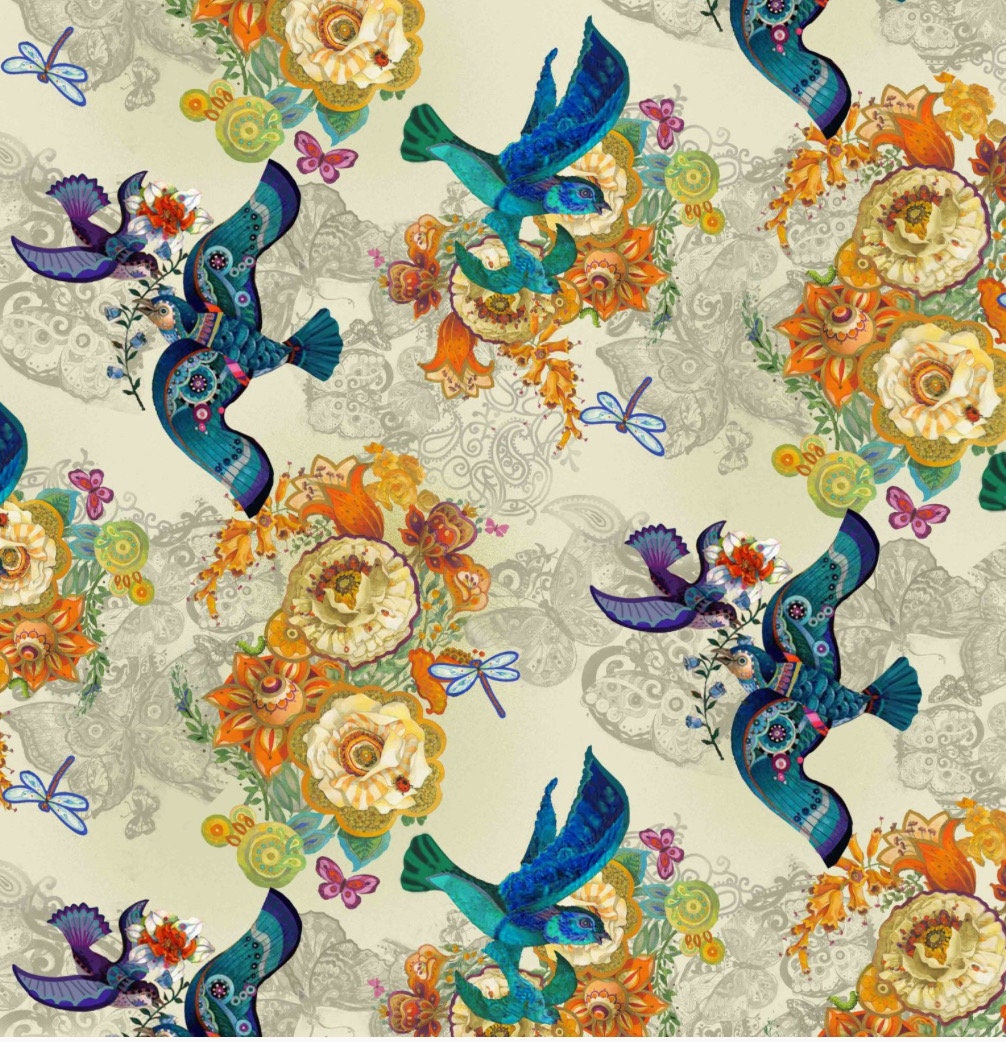 Hummingbird Wonderland By Day Cotton Fabric 100% Cotton - Fabric Material