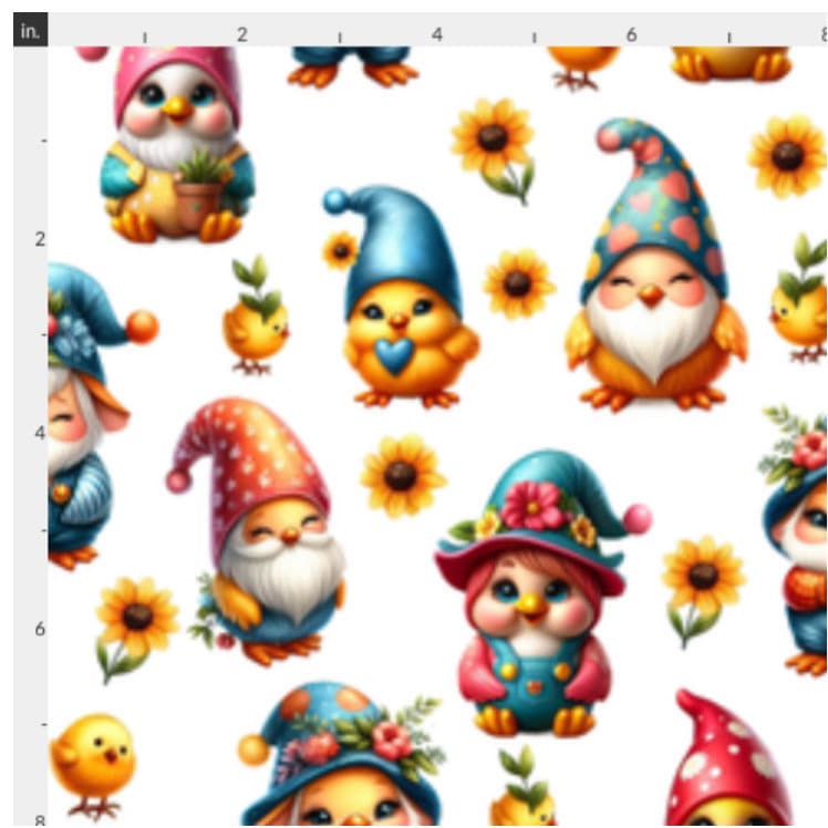 Chicken Gnomes Cotton Fabric - 100% Cotton -continuous cuts-Drewie Pie Fabrics Exclusive Print