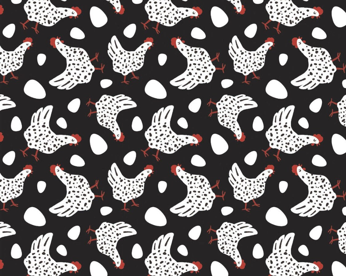 Good Cluck Chickens on Black Cotton fabric- GOOD CLUCK! 21220305 02