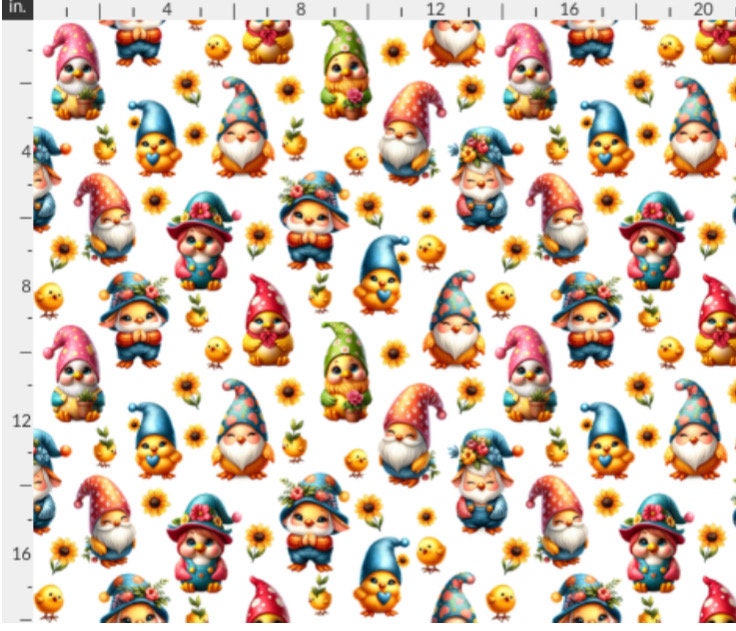 Chicken Gnomes Cotton Fabric - 100% Cotton -continuous cuts-Drewie Pie Fabrics Exclusive Print