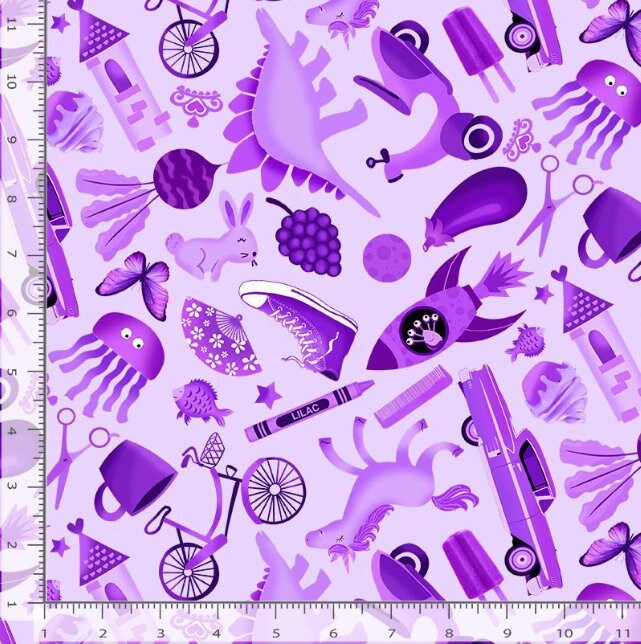 I SPY fabric Purple  100% Cotton TT-Gail CD2622 Purple - I Spy Objects