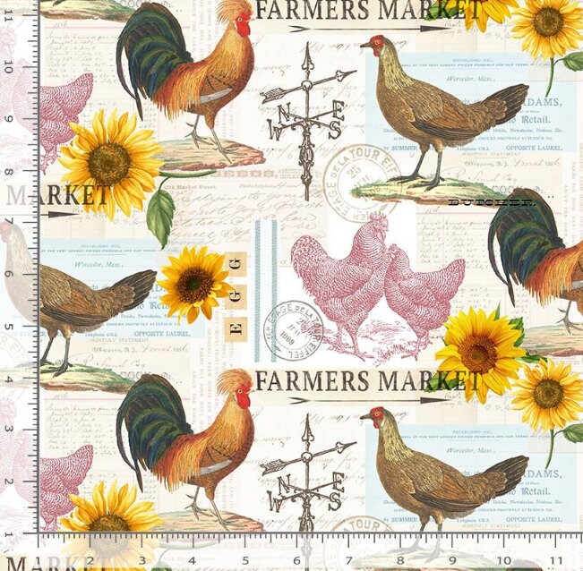 Poultry Farmers Market Cotton Fabric - 100% Cotton -TT-Farm CD2742 Cream -