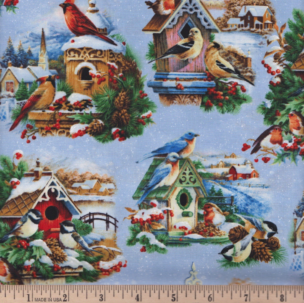 Winter Song Birds Holiday Fabric -100% Cotton - Fabric- continuous cuts