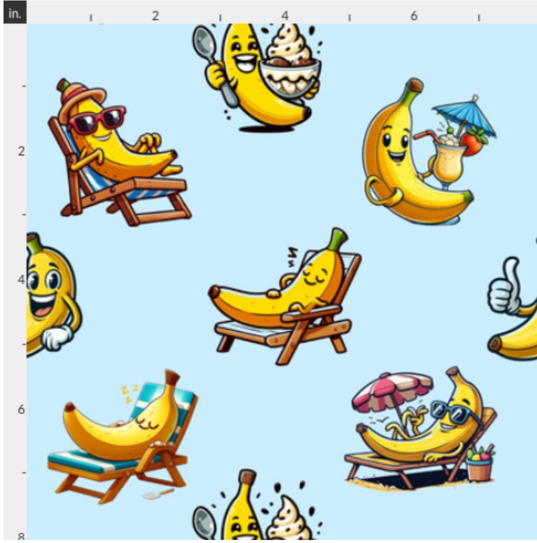 Chillin’ Bananas fabric -100% Cotton - Drewie Pie Fabrics Exclusive print