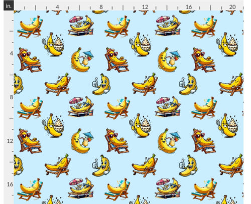 Chillin’ Bananas fabric -100% Cotton - Drewie Pie Fabrics Exclusive print